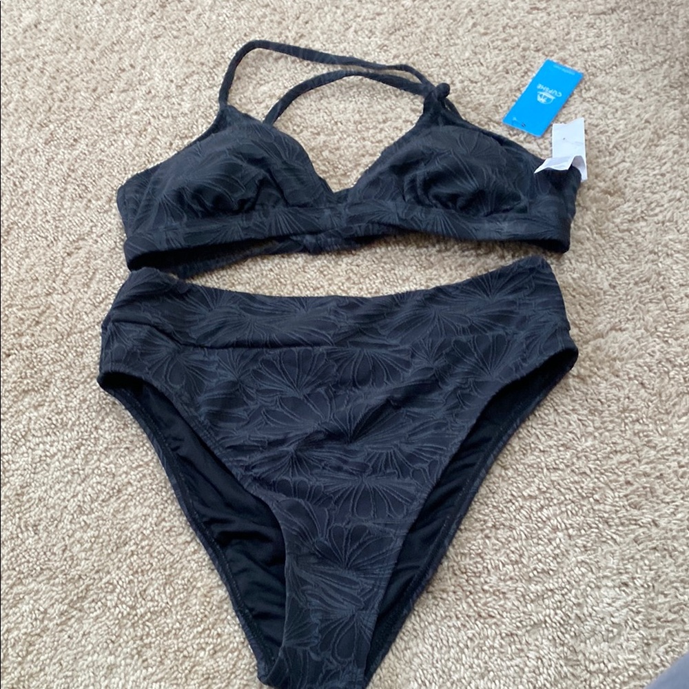 Cupshe Black Bikini Set High-Cut Swimwear